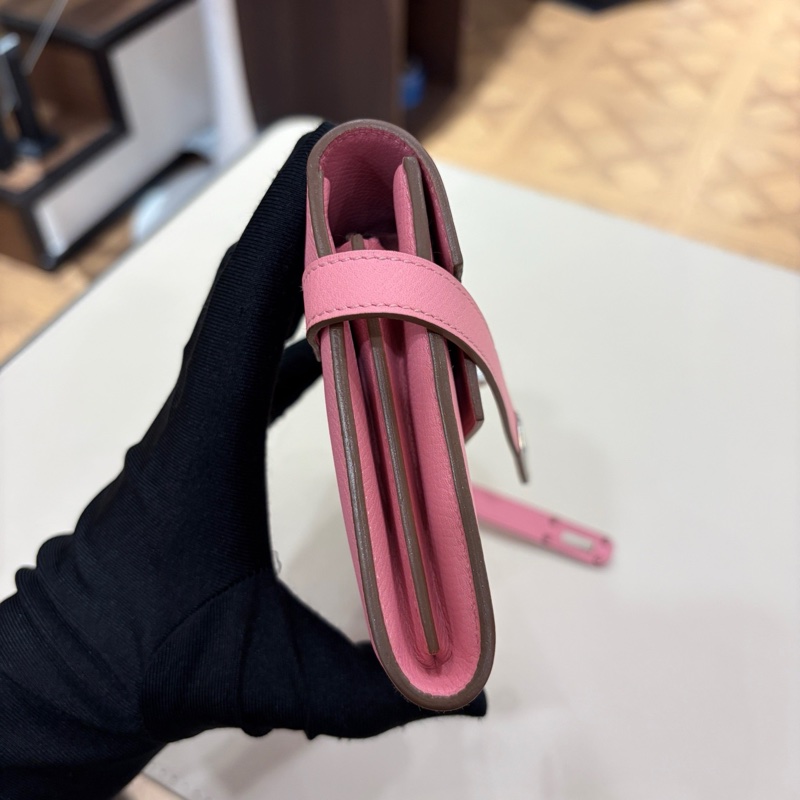 99新 Hermes愛馬仕 奶昔粉銀扣kelly長款錢包X刻 無附件-4