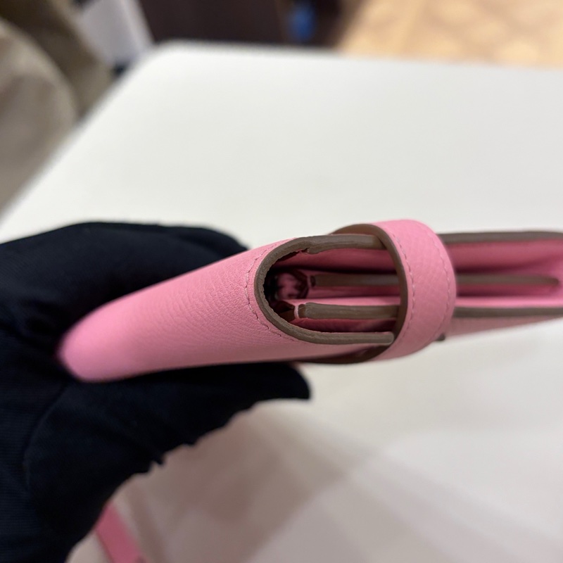 99新 Hermes愛馬仕 奶昔粉銀扣kelly長款錢包X刻 無附件-8