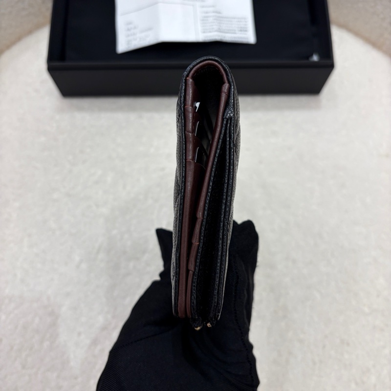 閒置新Chanel香奈兒黑金荔枝牛皮長款錢包卡包 多卡位-4