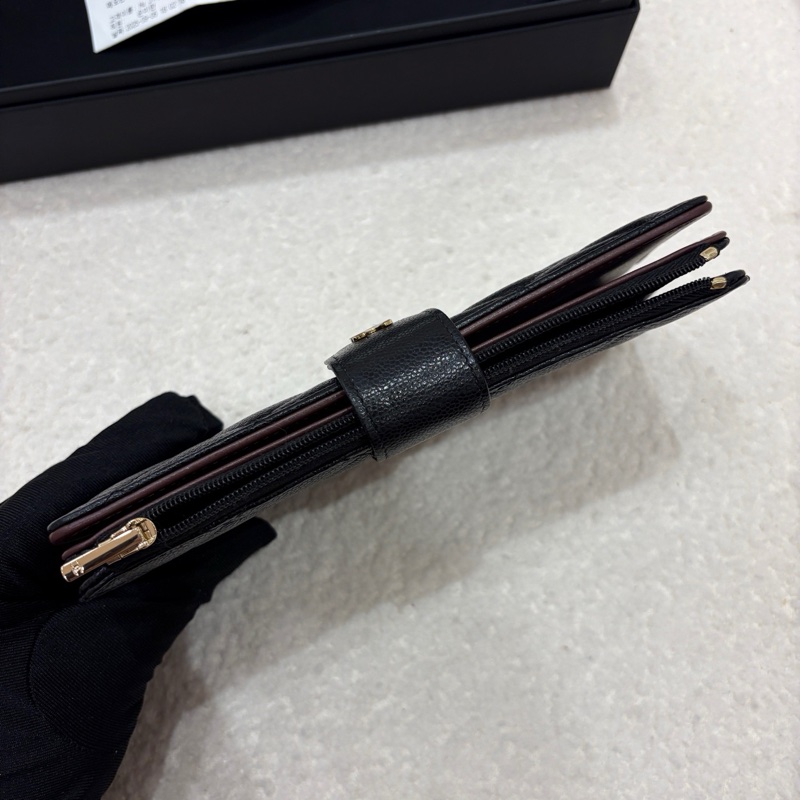 閒置新Chanel香奈兒黑金荔枝牛皮長款錢包卡包 多卡位-5