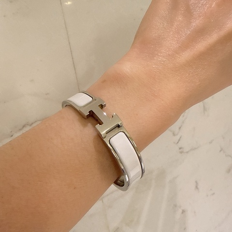 Hermes 98新 FI碼閒置 Clic H琺瑯手環 白銀 /PM