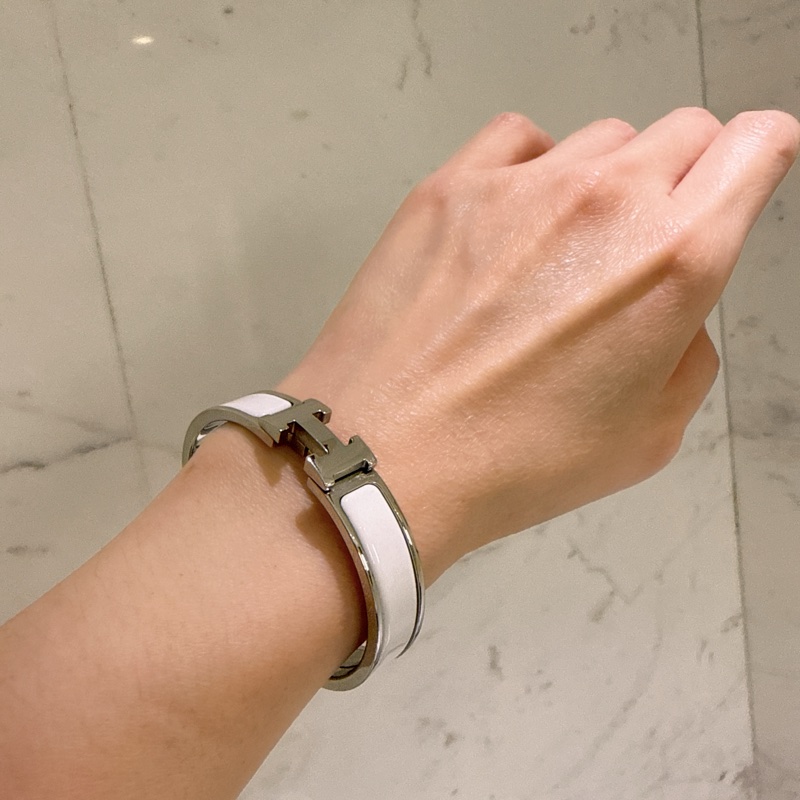 Hermes 98新 FI碼閒置 Clic H琺瑯手環 白銀 /PM-8