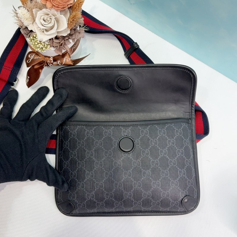 GUCCI Supreme黑花帆布胸腰包-4