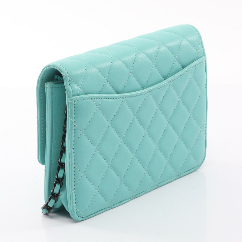 香奈兒 (CHANEL) 絎縫鏈條斜挎包,羊皮材質,藍色,二手,女士款-1