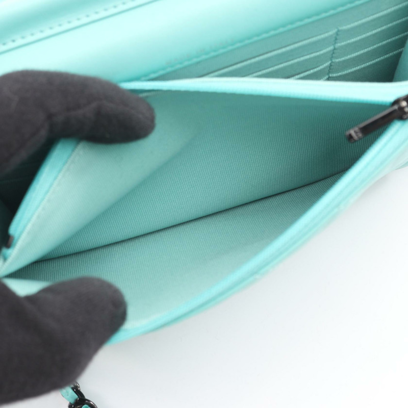 香奈兒 (CHANEL) 絎縫鏈條斜挎包,羊皮材質,藍色,二手,女士款-3