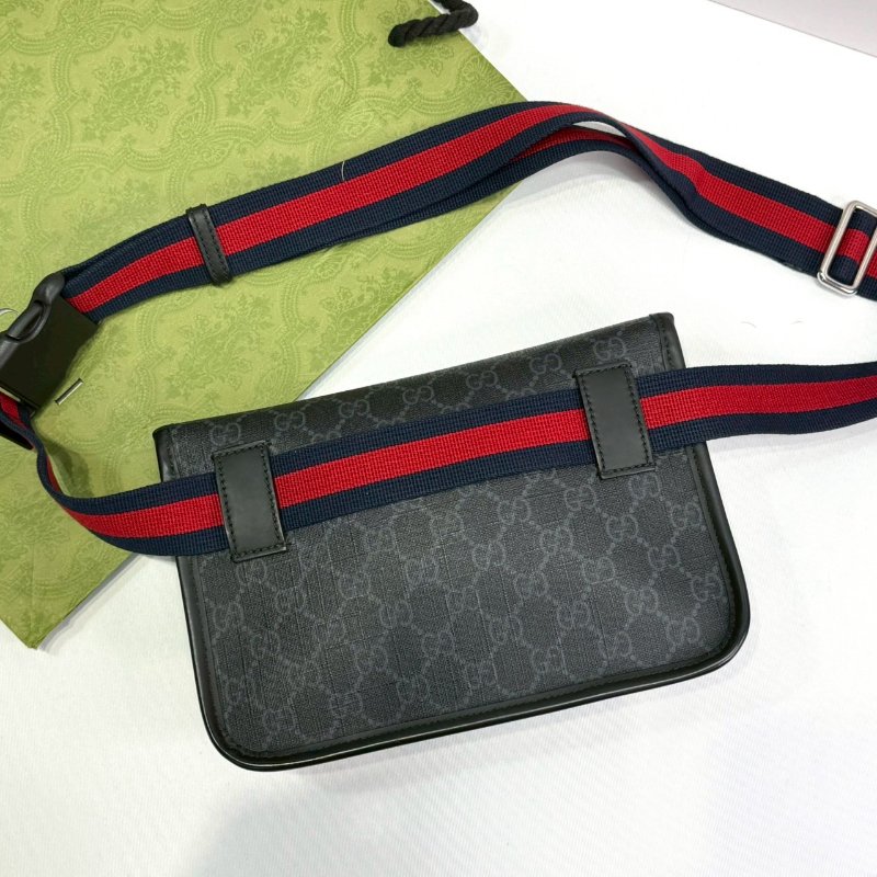 GUCCI Supreme黑花小型帆布胸腰包-1