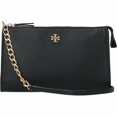 快速出貨！【TORY BURCH】雙T-LOGO皮革拉鍊斜背包-黑色