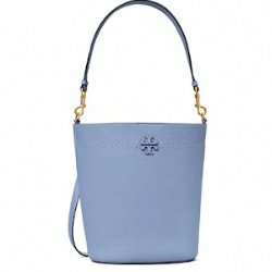 快速出貨！【TORY BURCH】雙T-LOGO素面皮革水桶包-天空藍