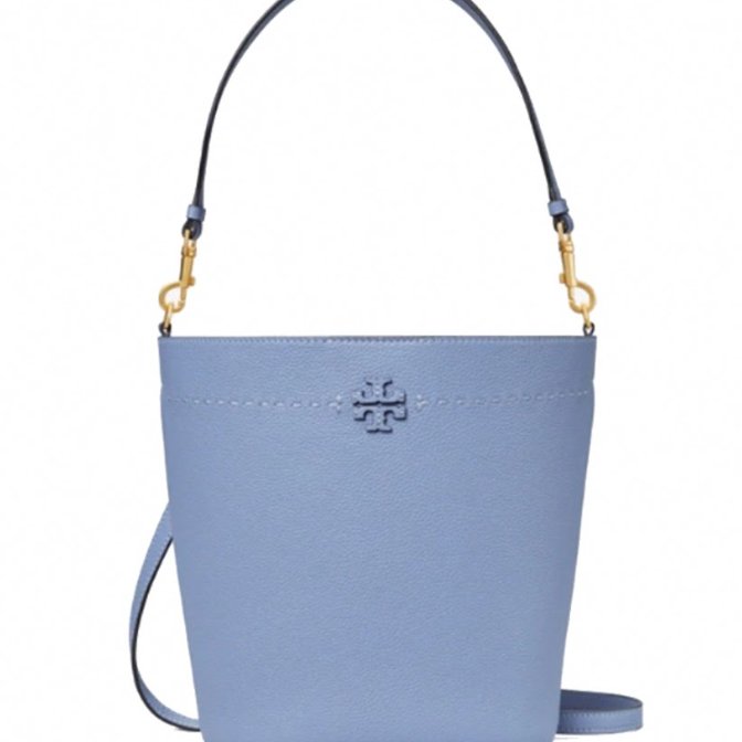 快速出貨!【TORY BURCH】雙T-LOGO素面皮革水桶包-天空藍-2