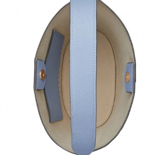 快速出貨!【TORY BURCH】雙T-LOGO素面皮革水桶包-天空藍-3