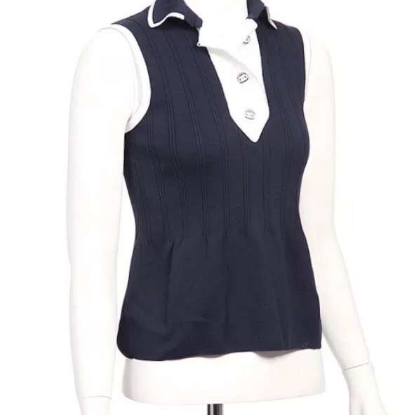 《新歡舊愛》正品CHANEL香奈兒深藍針織背心上衣適合SM-1