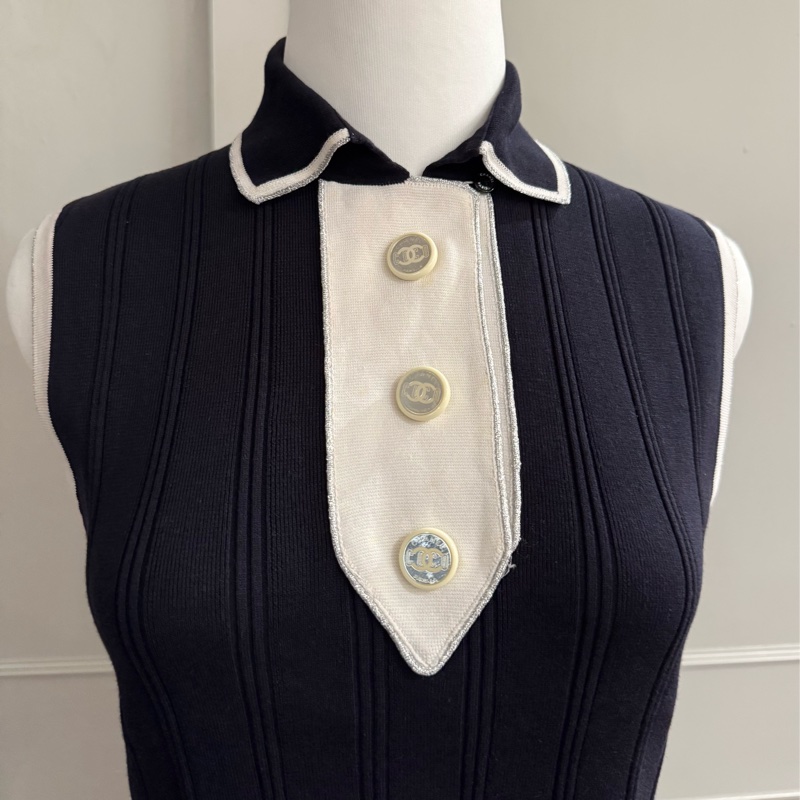 《新歡舊愛》正品CHANEL香奈兒深藍針織背心上衣適合SM-3