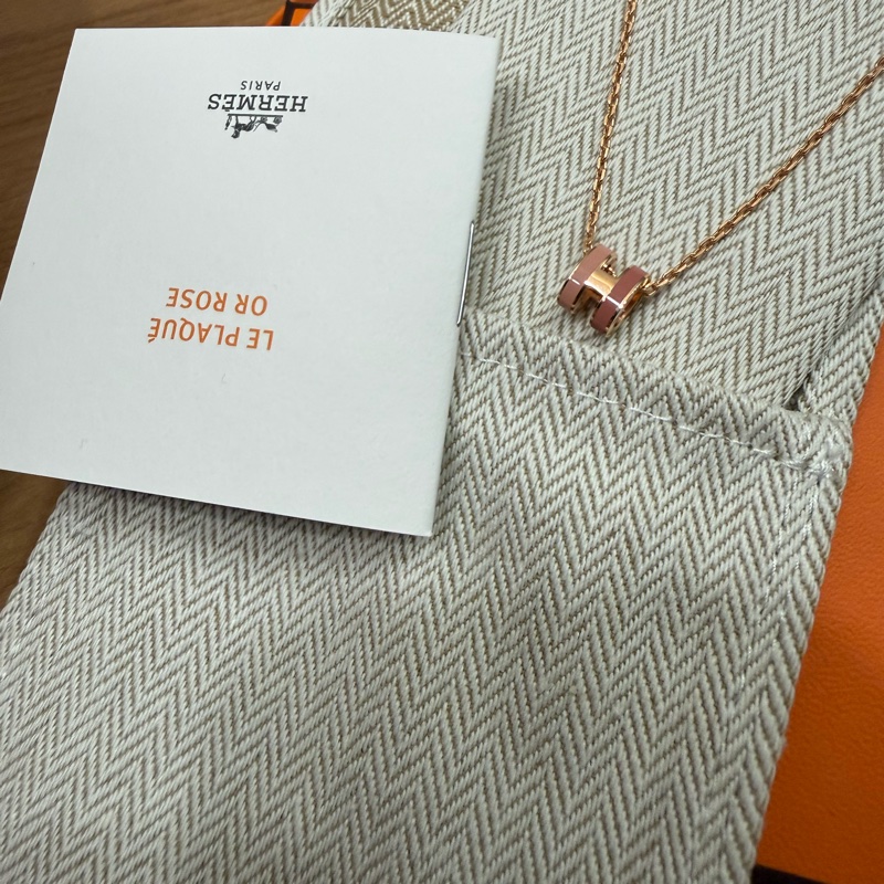 Hermes 小 pop H雙色撞色項鍊玫瑰金鍊 閒置-1