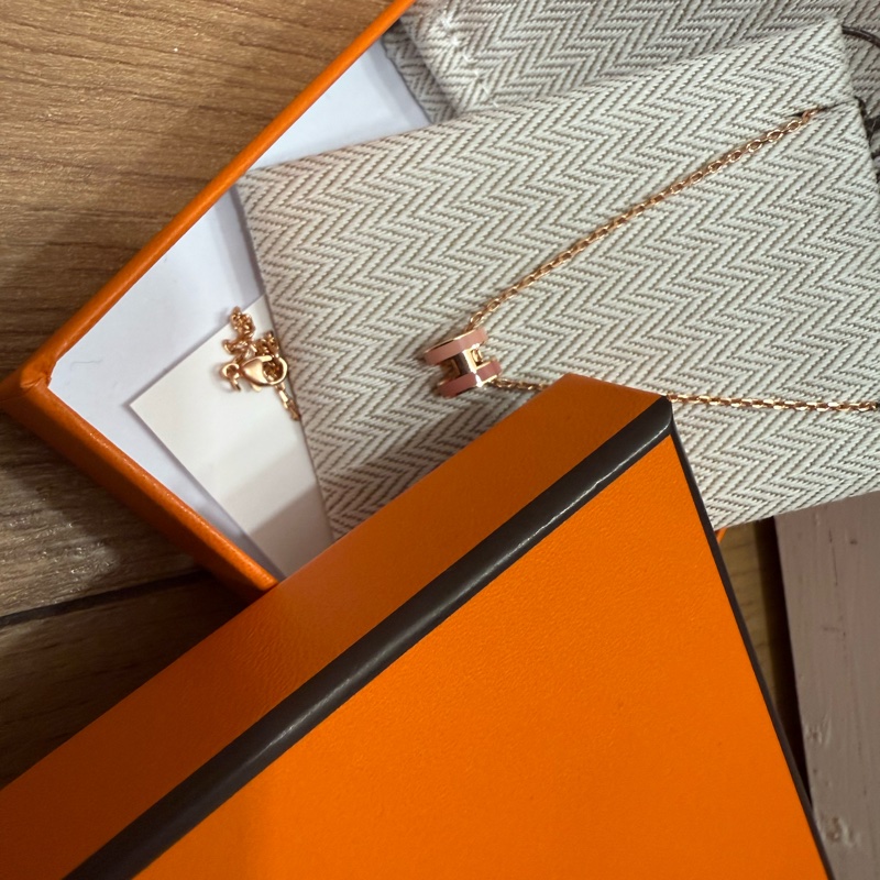 Hermes 小 pop H雙色撞色項鍊玫瑰金鍊 閒置-2