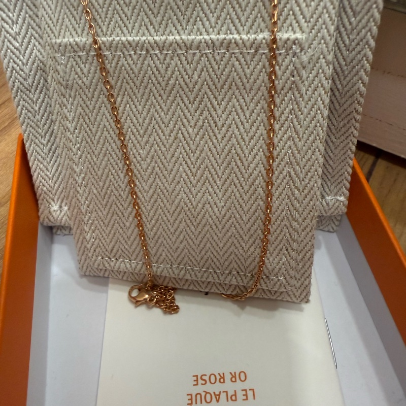 Hermes 小 pop H雙色撞色項鍊玫瑰金鍊 閒置-3