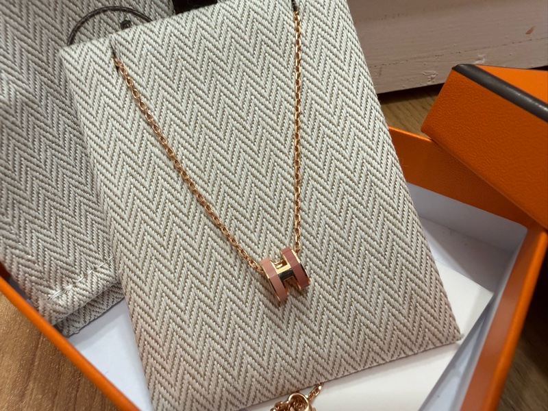 Hermes 小 pop H雙色撞色項鍊玫瑰金鍊 閒置-4