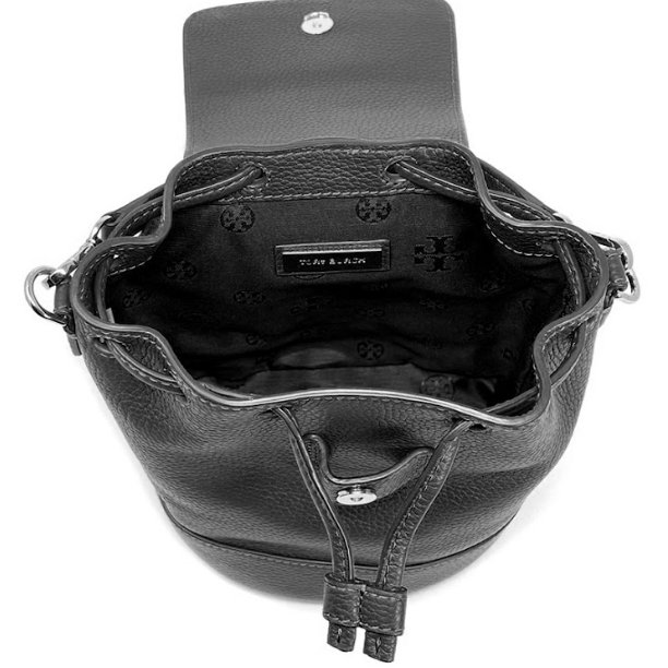 快速出貨!【TORY BURCH】素面皮革翻蓋後背包-黑色-3