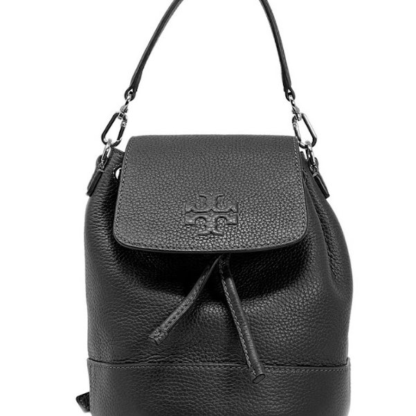 快速出貨!【TORY BURCH】素面皮革翻蓋後背包-黑色-4