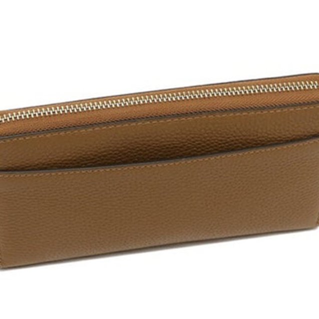 快速出貨！【TORY BURCH】BURCH】素面皮革拉鍊長夾附證件夾-駝色-1