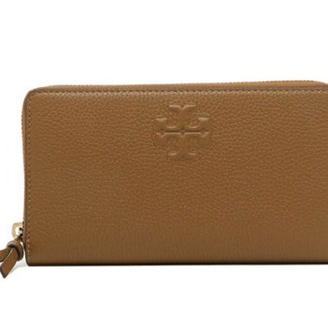 快速出貨！【TORY BURCH】BURCH】素面皮革拉鍊長夾附證件夾-駝色-4