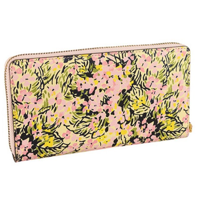 快速出貨!【TORY BURCH】BURCH】花卉皮革拉鏈長夾-粉色-1