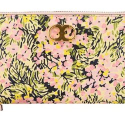 快速出貨!【TORY BURCH】BURCH】花卉皮革拉鏈長夾-粉色-5