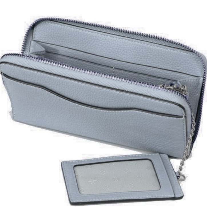 快速出貨！【TORY BURCH】BURCH】荔枝紋皮革拉鍊長夾-灰藍色-2