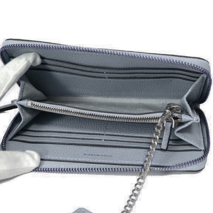 快速出貨！【TORY BURCH】BURCH】荔枝紋皮革拉鍊長夾-灰藍色-3