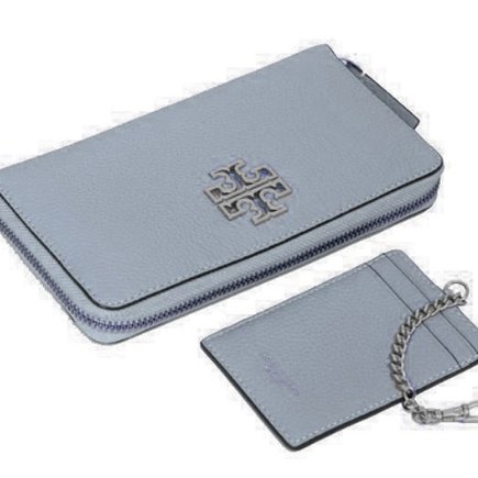 快速出貨！【TORY BURCH】BURCH】荔枝紋皮革拉鍊長夾-灰藍色-4