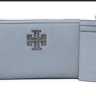 快速出貨！【TORY BURCH】BURCH】荔枝紋皮革拉鍊長夾-灰藍色-5