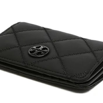 快速出貨！【TORY BURCH】BURCH】BURCH】菱格紋皮革短夾-霧黑色-4