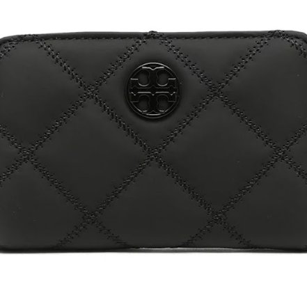 快速出貨！【TORY BURCH】BURCH】BURCH】菱格紋皮革短夾-霧黑色-5