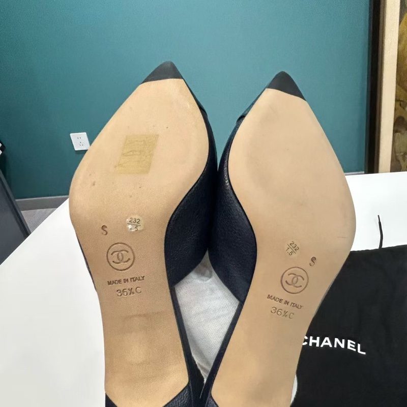 99新Chanel香奈兒 拼皮穆勒高跟鞋 藍色拼黑色 尺寸36.5碼 有塵袋-8