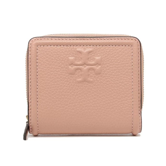 快速出貨！【TORY BURCH】BURCH】BURCH】素面皮革短夾-粉紅色-0