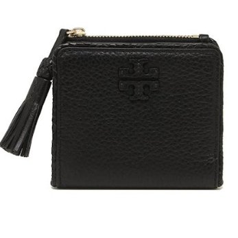 快速出貨!【TORY BURCH】BURCH】BURCH】素面皮革流蘇短夾-黑色-0