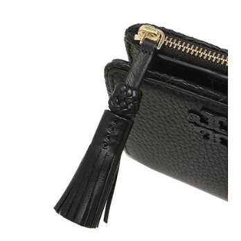 快速出貨!【TORY BURCH】BURCH】BURCH】素面皮革流蘇短夾-黑色-3