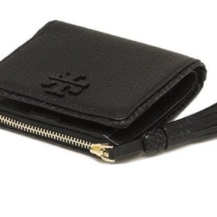 快速出貨!【TORY BURCH】BURCH】BURCH】素面皮革流蘇短夾-黑色-4