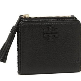 快速出貨!【TORY BURCH】BURCH】BURCH】素面皮革流蘇短夾-黑色-5