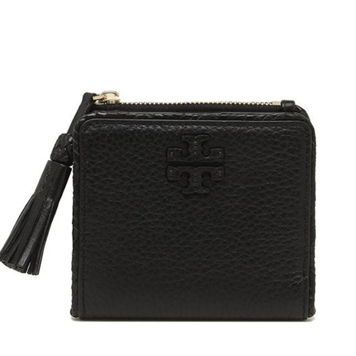 快速出貨!【TORY BURCH】BURCH】BURCH】素面皮革流蘇短夾-黑色-8
