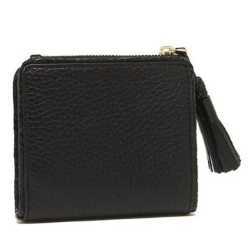 快速出貨!【TORY BURCH】BURCH】BURCH】素面皮革流蘇短夾-黑色-9