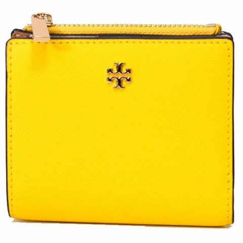 快速出貨！【TORY BURCH】BURCH】BURCH】簡約皮革素面短夾-黃色