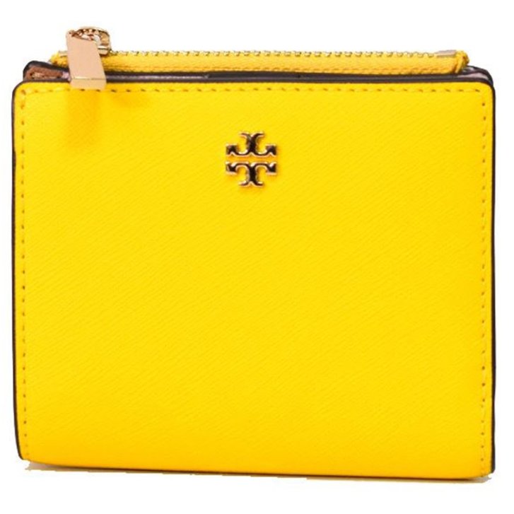 快速出貨！【TORY BURCH】BURCH】BURCH】簡約皮革素面短夾-黃色-0