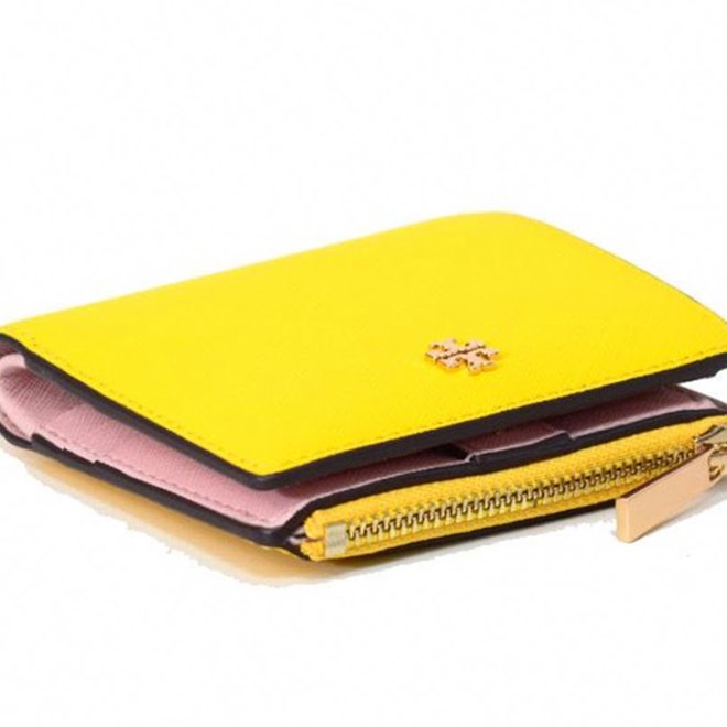 快速出貨！【TORY BURCH】BURCH】BURCH】簡約皮革素面短夾-黃色-1