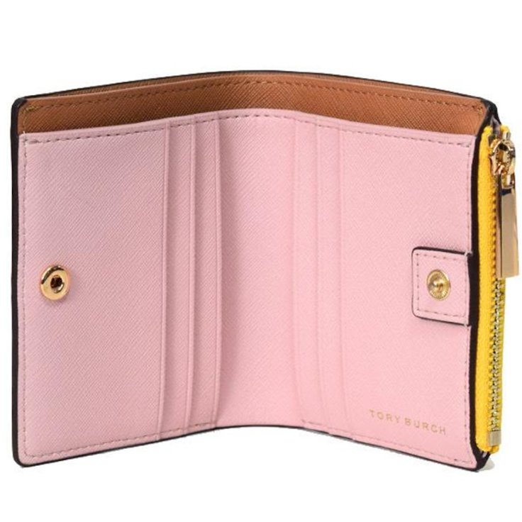 快速出貨！【TORY BURCH】BURCH】BURCH】簡約皮革素面短夾-黃色-2