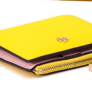 快速出貨！【TORY BURCH】BURCH】BURCH】簡約皮革素面短夾-黃色-4