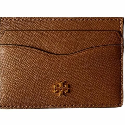 快速出貨！【TORY BURCH】BURCH】BURCH】素面皮革名片夾-焦糖色