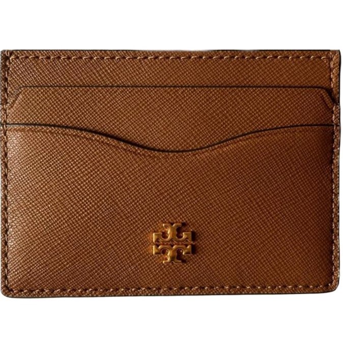快速出貨！【TORY BURCH】BURCH】BURCH】素面皮革名片夾-焦糖色-4