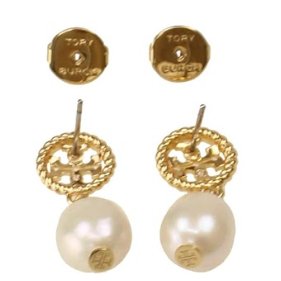 快速出貨！【TORY BURCH】BURCH】BURCH】珍珠造型雙T-LOGO耳環-玫瑰金-1