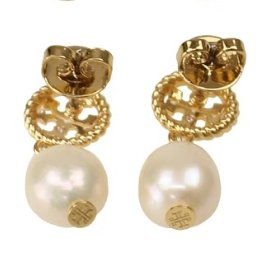 快速出貨！【TORY BURCH】BURCH】BURCH】珍珠造型雙T-LOGO耳環-玫瑰金-2