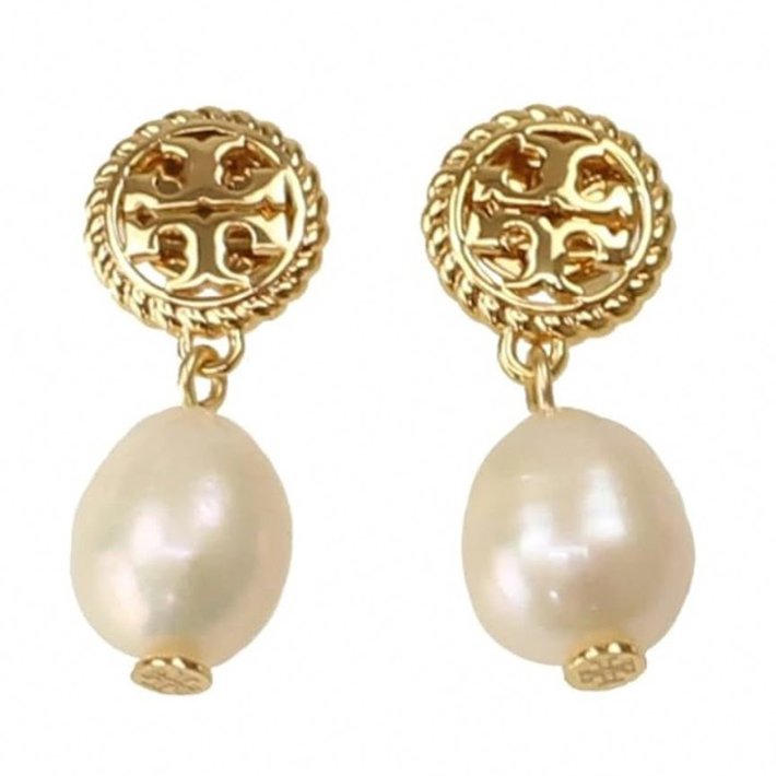 快速出貨！【TORY BURCH】BURCH】BURCH】珍珠造型雙T-LOGO耳環-玫瑰金-3